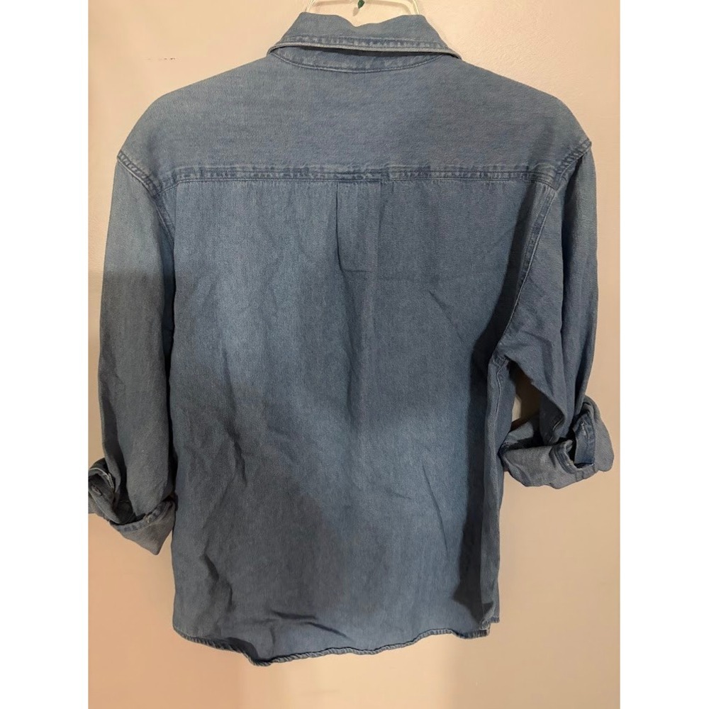 Threads 4 Threads Womens Denim Shirt Reindeer Ho Ho Ho Holiday Blue Cotton S/M - Picture 3 of 3
